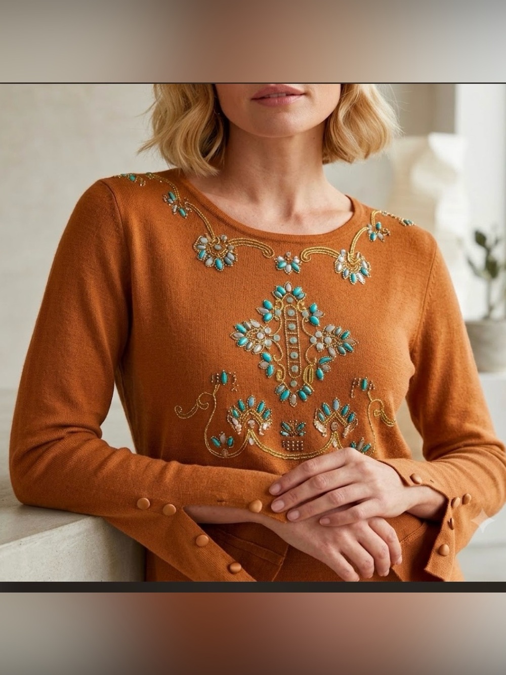 🔴Jeweled High End Rayon Sweater-SizeL/XL/XXL - Picture 2 of 6